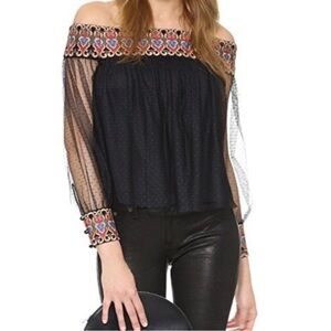 Alice + Olivia Black and Orange Embellished Bubble Top